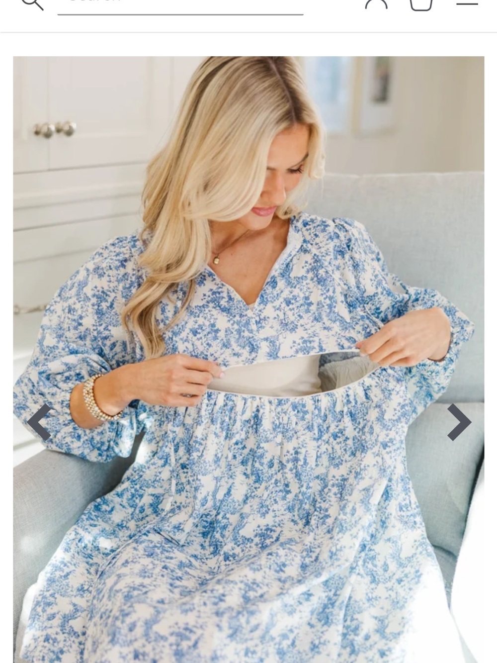 Nursing - Women's Blue Floral V-Neck Tiered Dress